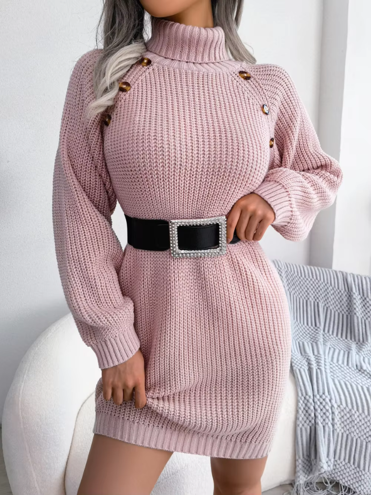 Women Long Sleeve High Neck Button