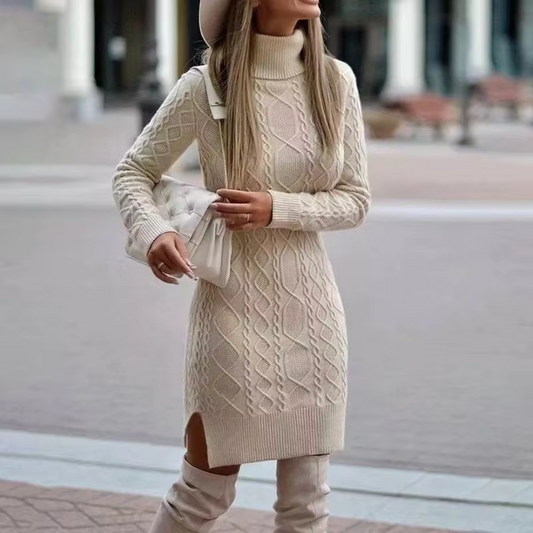 Women's long-sleeved high collar sweater dress